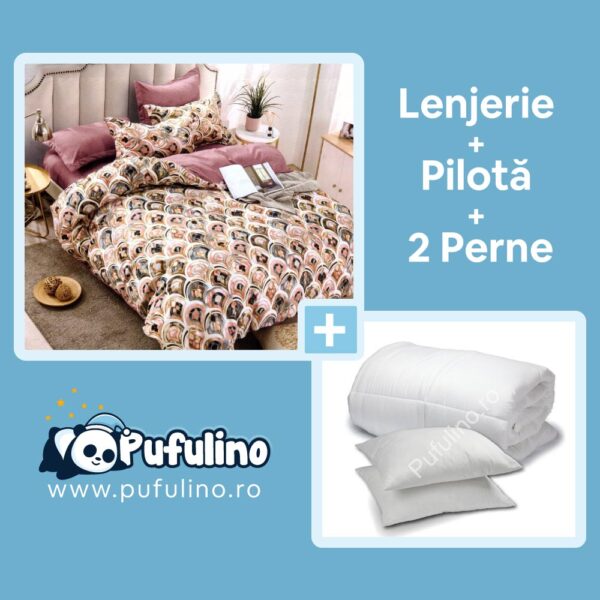 PACHET PROMOTIONAL: Lenjerie Finet Gros, 6 Piese + Pilota toamna/iarna + 2  Perne - PUF19014 - Pufulino.ro