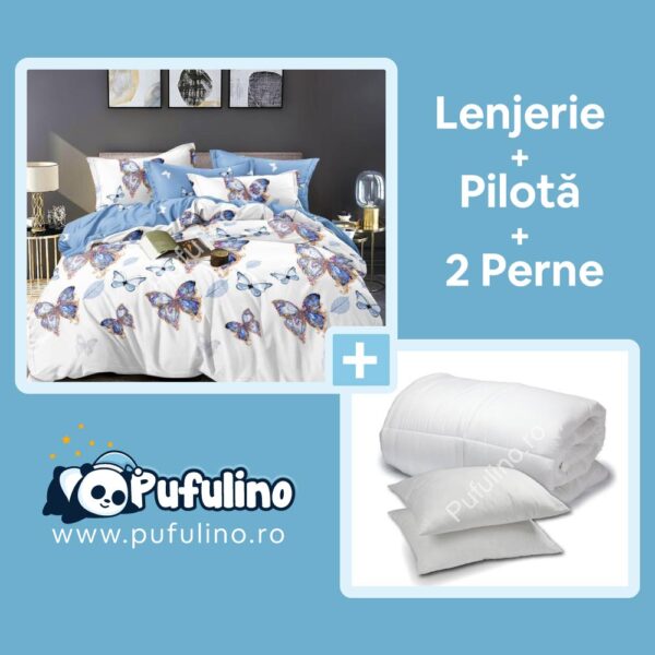 PACHET PROMOTIONAL: Lenjerie Finet Gros, 6 Piese + Pilota toamna/iarna + 2  Perne - PUF19012 - Pufulino.ro