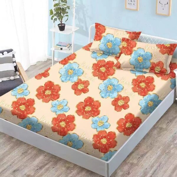 husa de pat finet crem cu flori multicolore